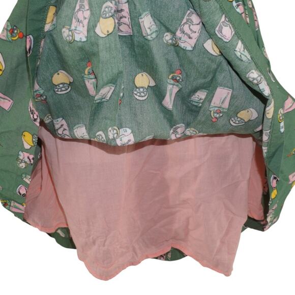 ModCloth Green Drink Print Fit & Flare Dress XL Pink Trim Tie Back Retro Style - Picture 4 of 6